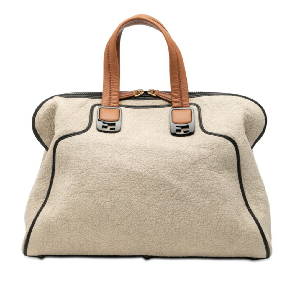 Fendi Chameleon Handbag 8BL110 Beige Pile Leather Women's FENDI